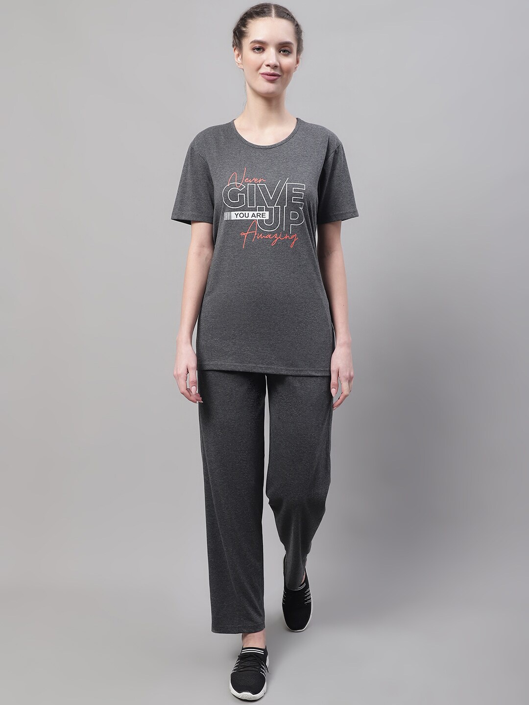 

MACK JONNEY Printed Round Neck Short Sleeves Sports T-Shirt With Trouser Co-Ords, Charcoal