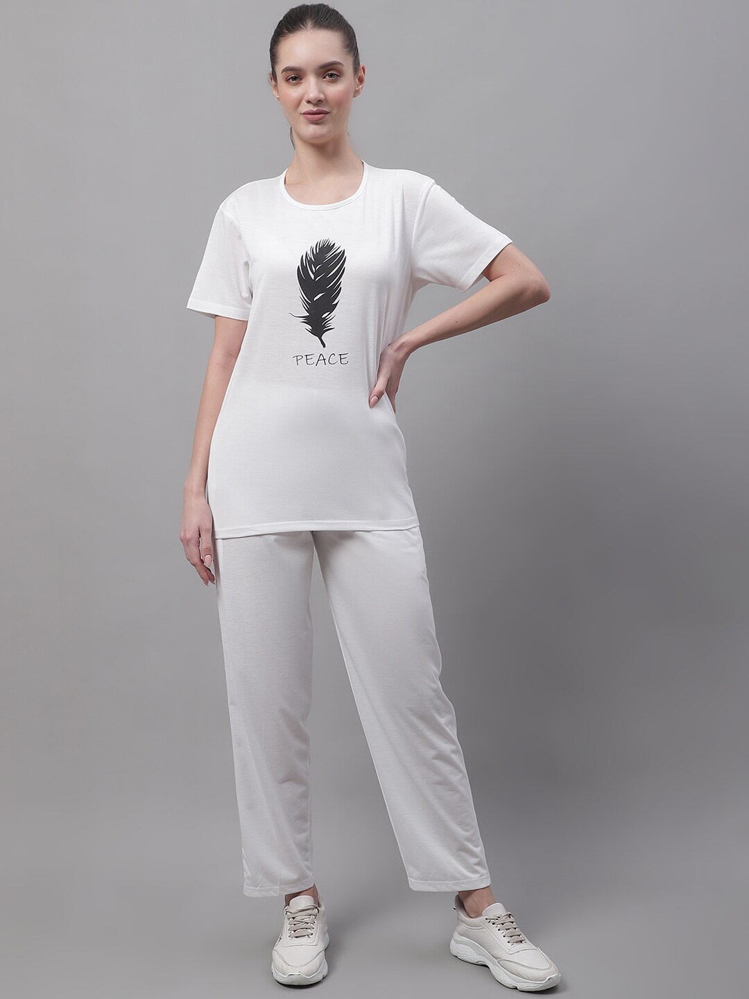 

MACK JONNEY Printed Cotton T-Shirt & Track Pant Co-Ords, White