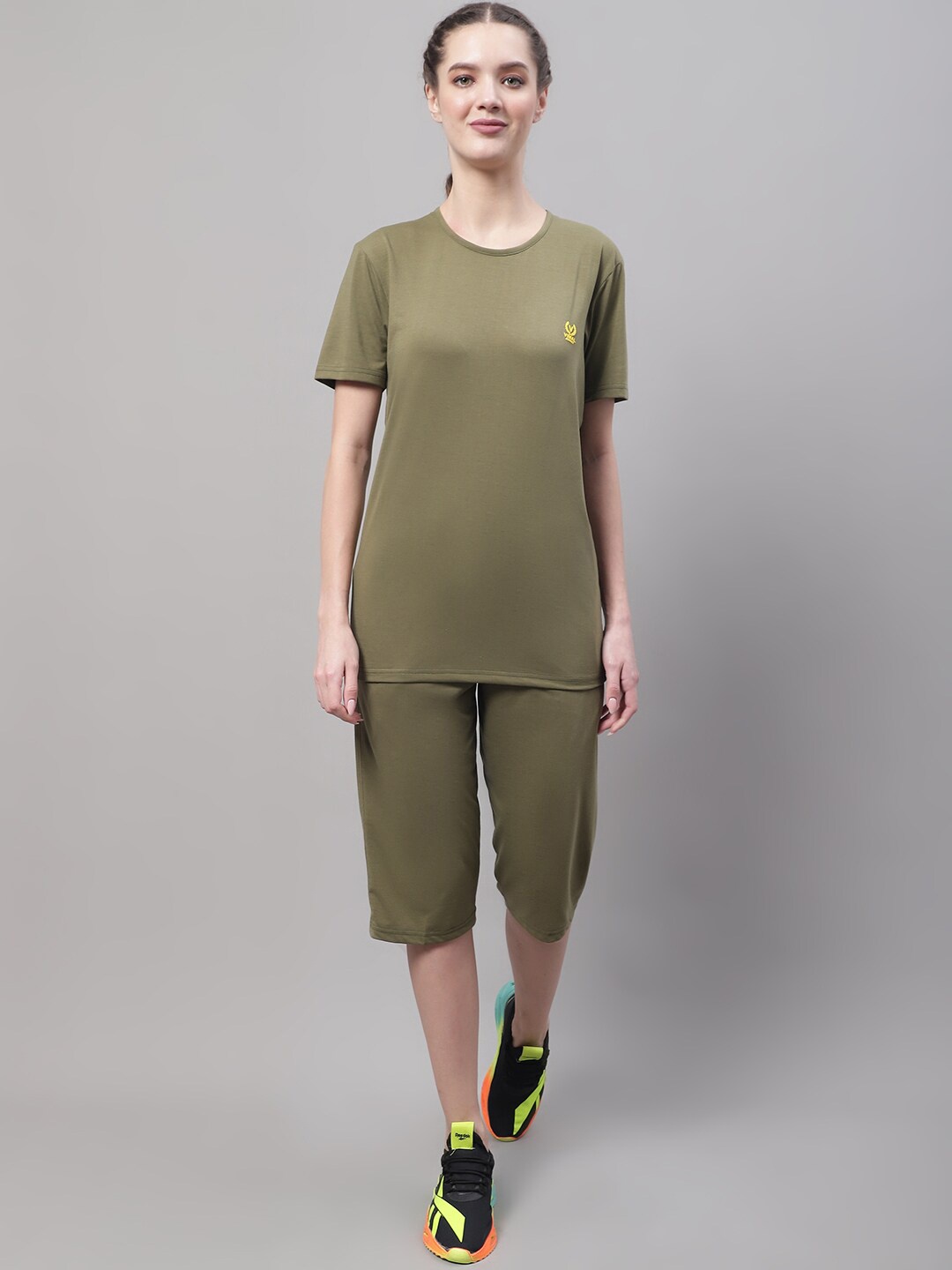 

MACK JONNEY Round Neck Short Sleeves Pure Cotton Co-Ords, Olive