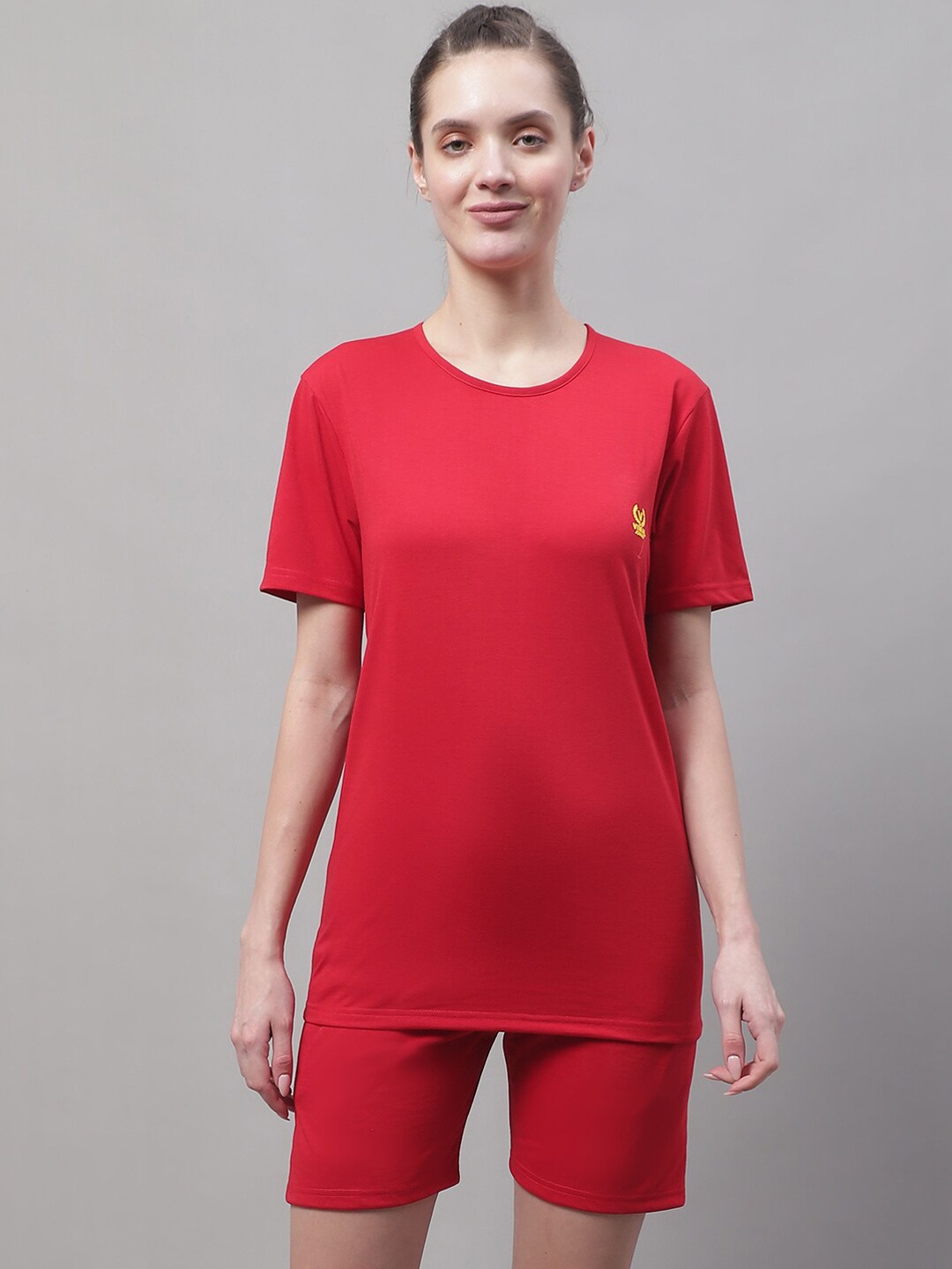

VIMAL JONNEY Round Neck Short Sleeves Pure Cotton Co-Ords, Red