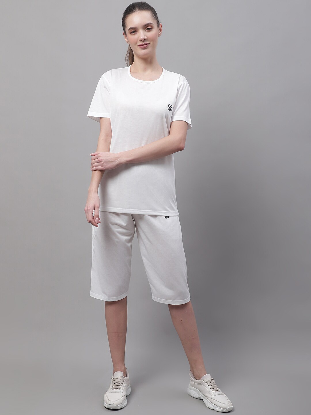 

VIMAL JONNEY Round Neck Short Sleeves Pure Cotton Co-Ords, White
