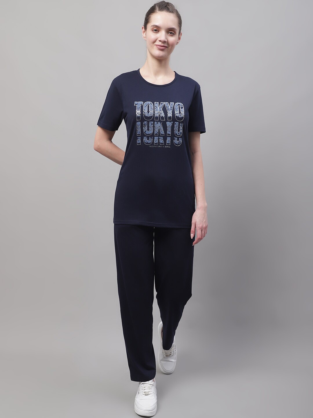 

MACK JONNEY Printed Cotton T-Shirt & Track Pants Co-Ords, Navy blue