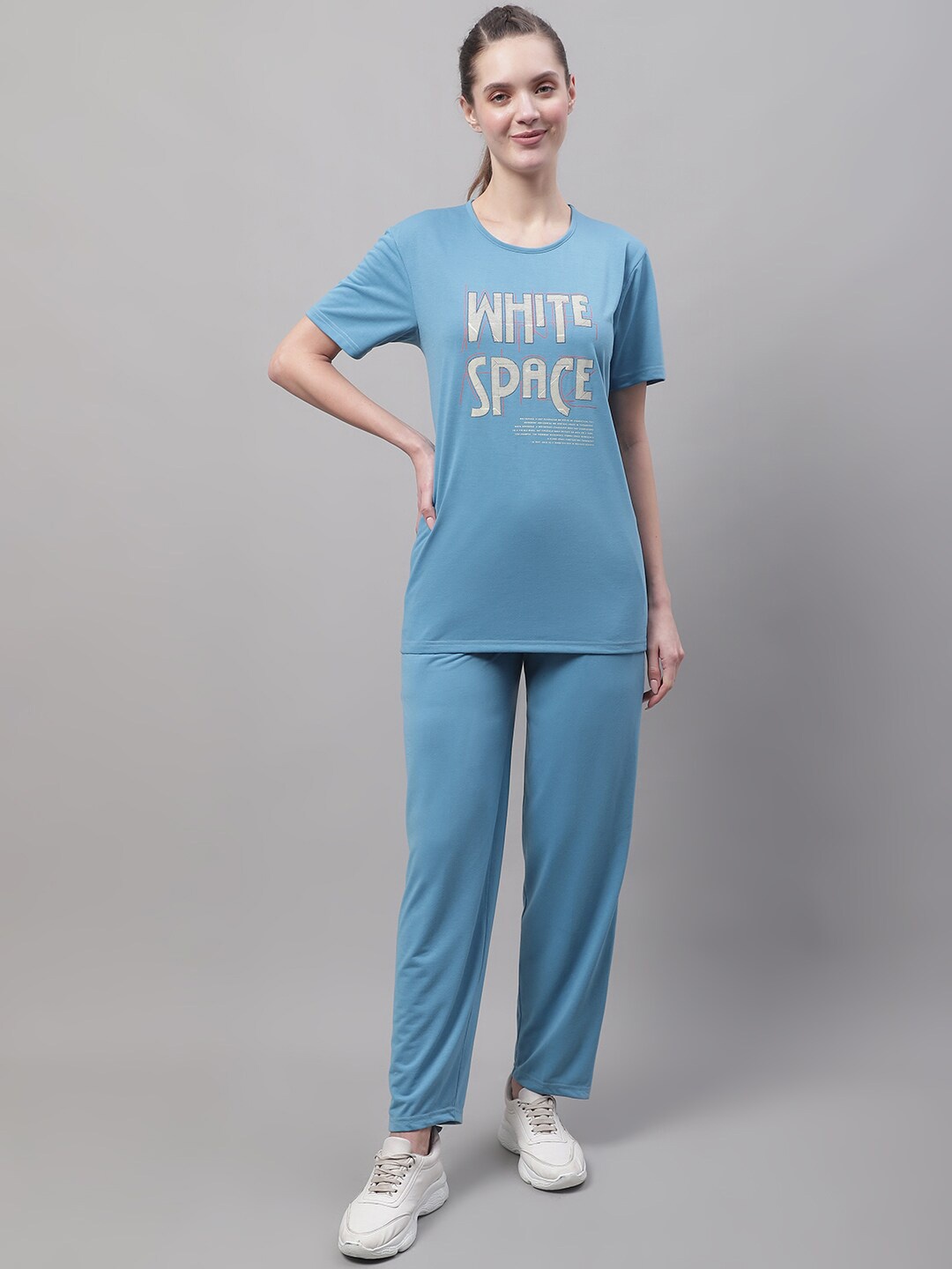 

MACK JONNEY Printed Round Neck Short Sleeves Sports T-Shirt With Trouser Co-Ords, Turquoise blue