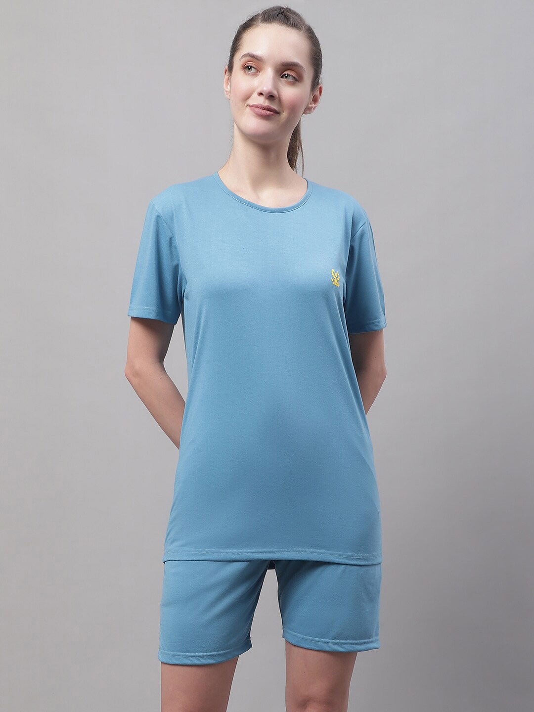 MACK JONNEY Brand Logo Detailed T-Shirt & Shorts Co-Ords, Blue