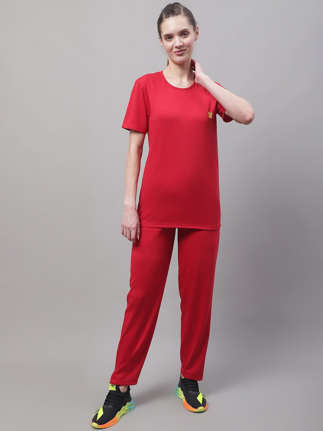 MACK JONNEY Cotton T-Shirt With Straight Pants Co-Ords Set, Red