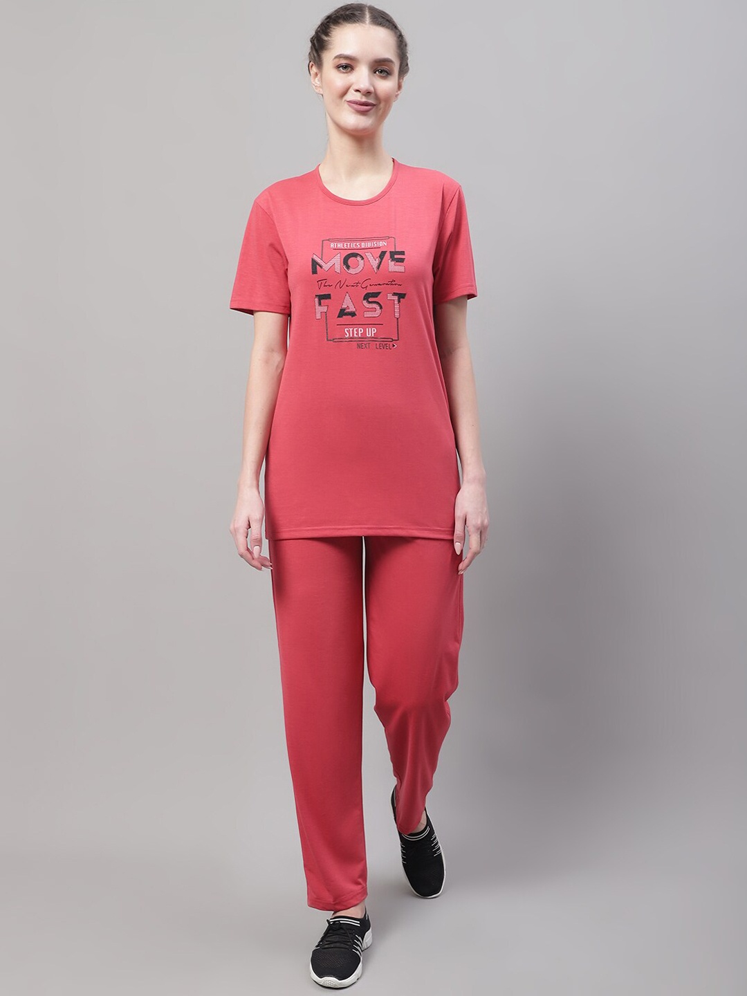 MACK JONNEY Printed Cotton T-Shirt & Track Pants Co-Ords, Pink