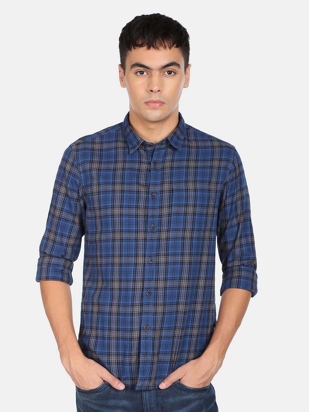 

Flying Machine Tartan Checked Pure Cotton Casual Shirt, Blue