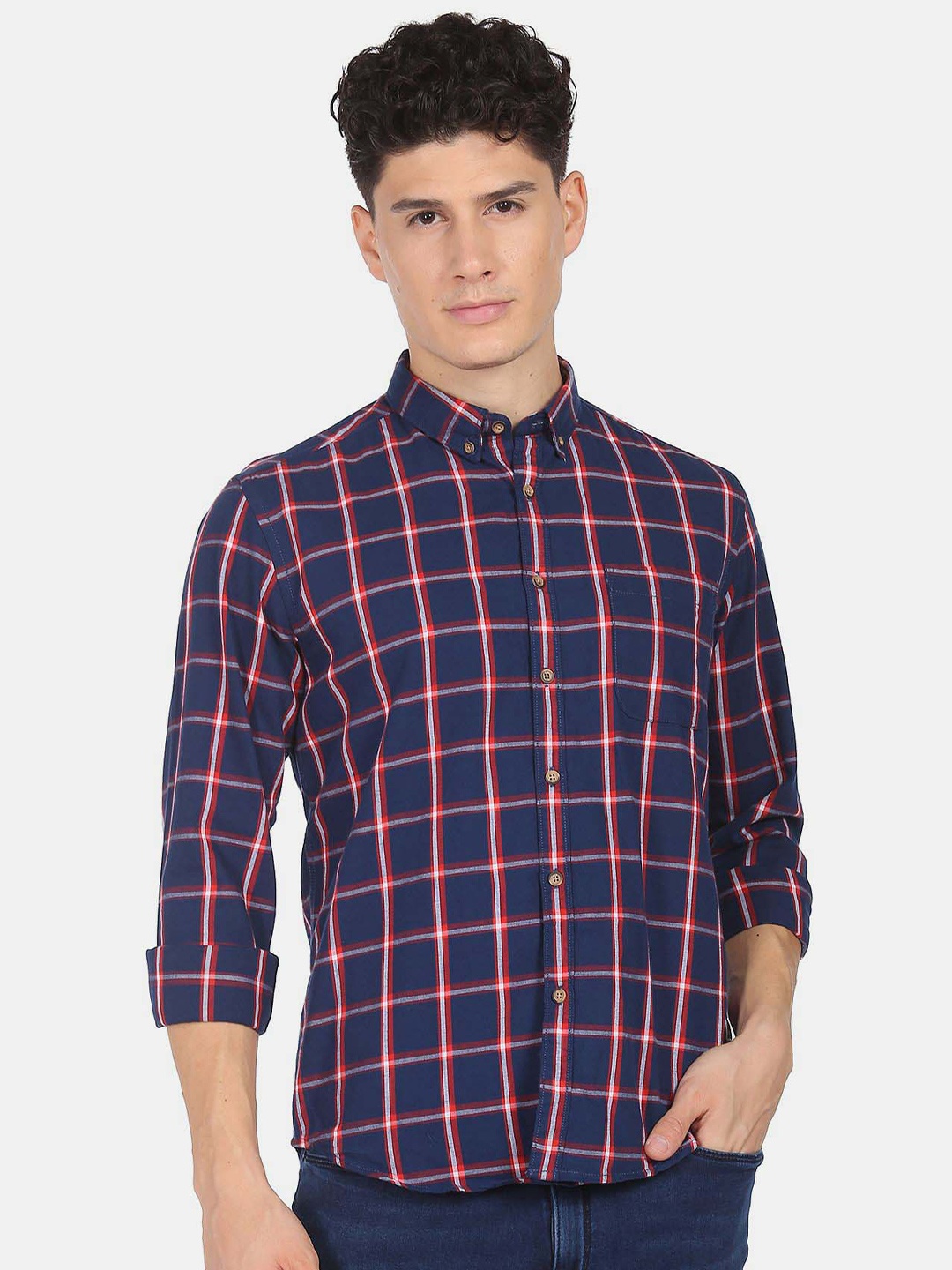 

Flying Machine Windowpane Checked Casual Shirt, Blue