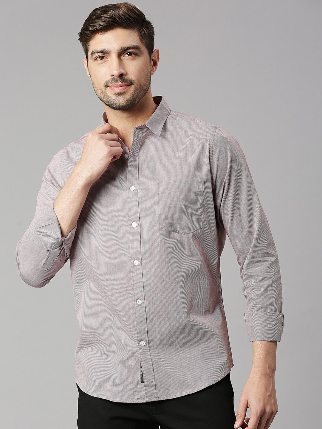

Thomas Scott Classic Slim Fit Pinstripes Pure Cotton Casual Shirt, Maroon