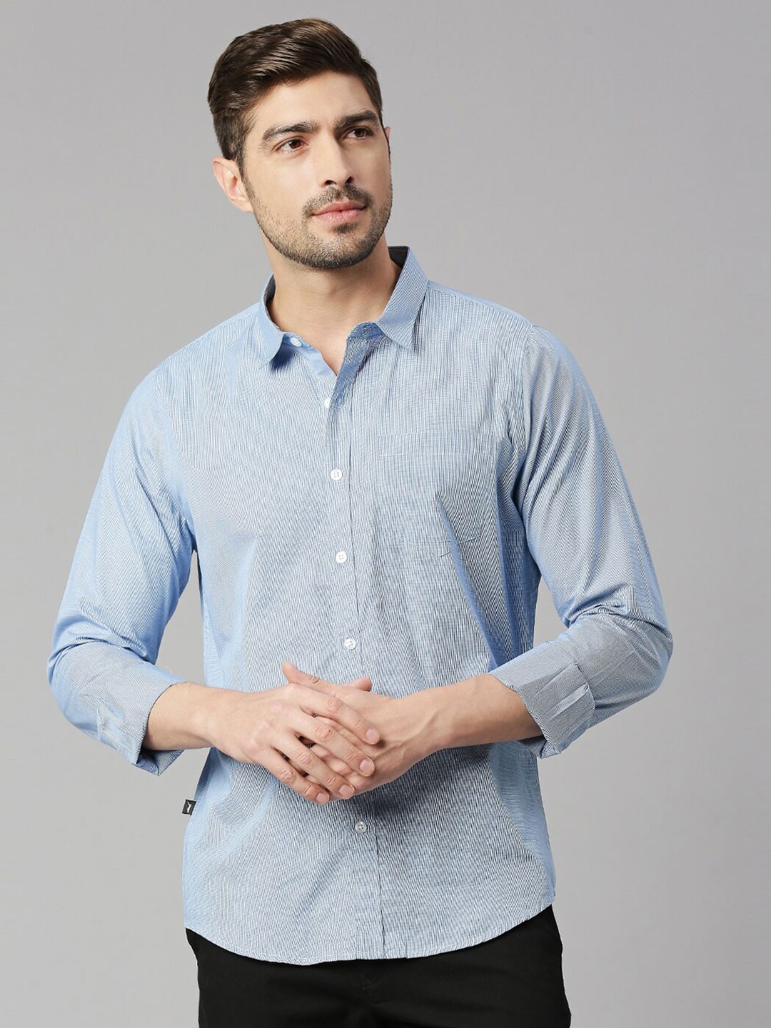 

Thomas Scott Classic Slim Fit Micro Checks Pure Cotton Casual Shirt, Blue