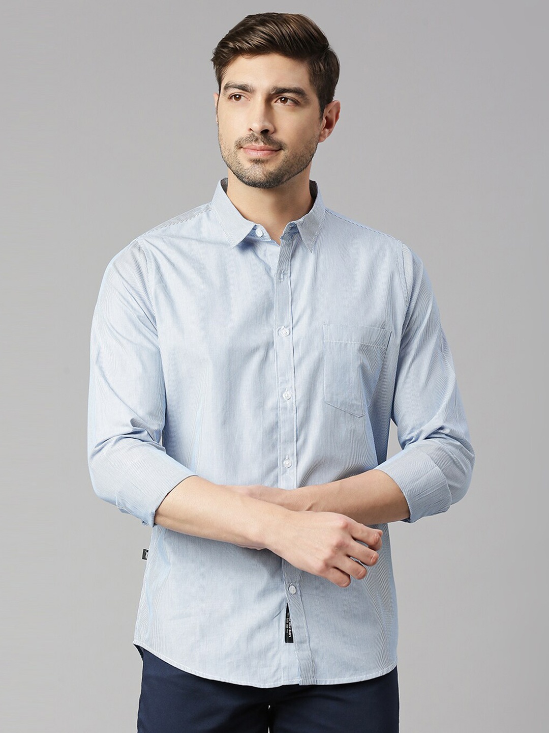 

Thomas Scott Classic Slim Fit Vertical Striped Pure Cotton Casual Shirt, Blue