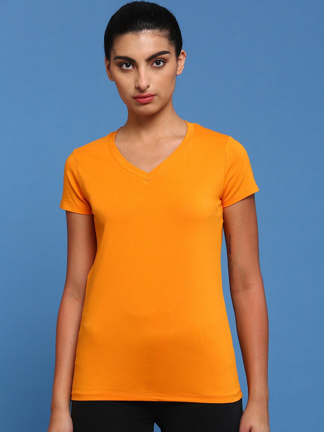 

De Moza V-Neck Regular Fit Cotton T-Shirt, Orange