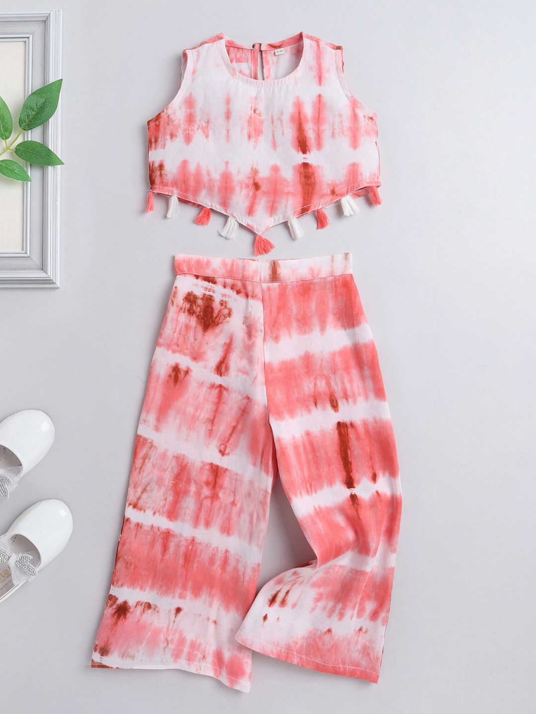 

The Magic Wand Girls Dyed Sleeveless Top with Palazzos Clothing Set, Peach