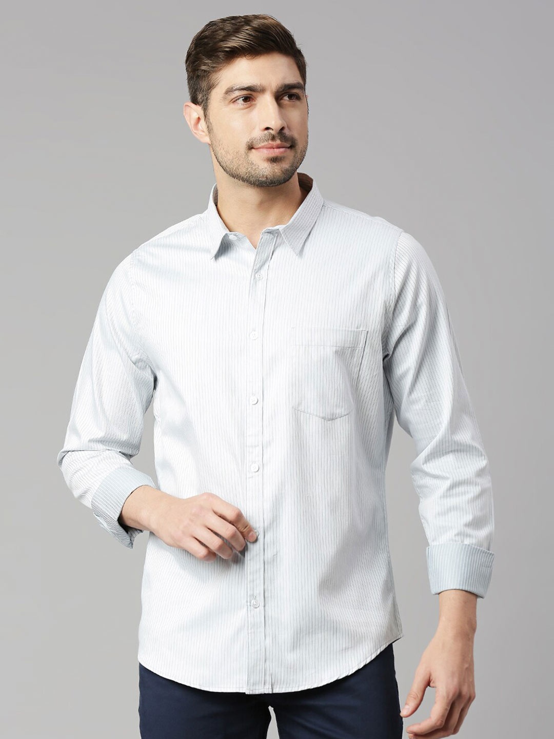 

Thomas Scott Classic Slim Fit Striped Opaque Casual Pure Cotton Shirt, Grey