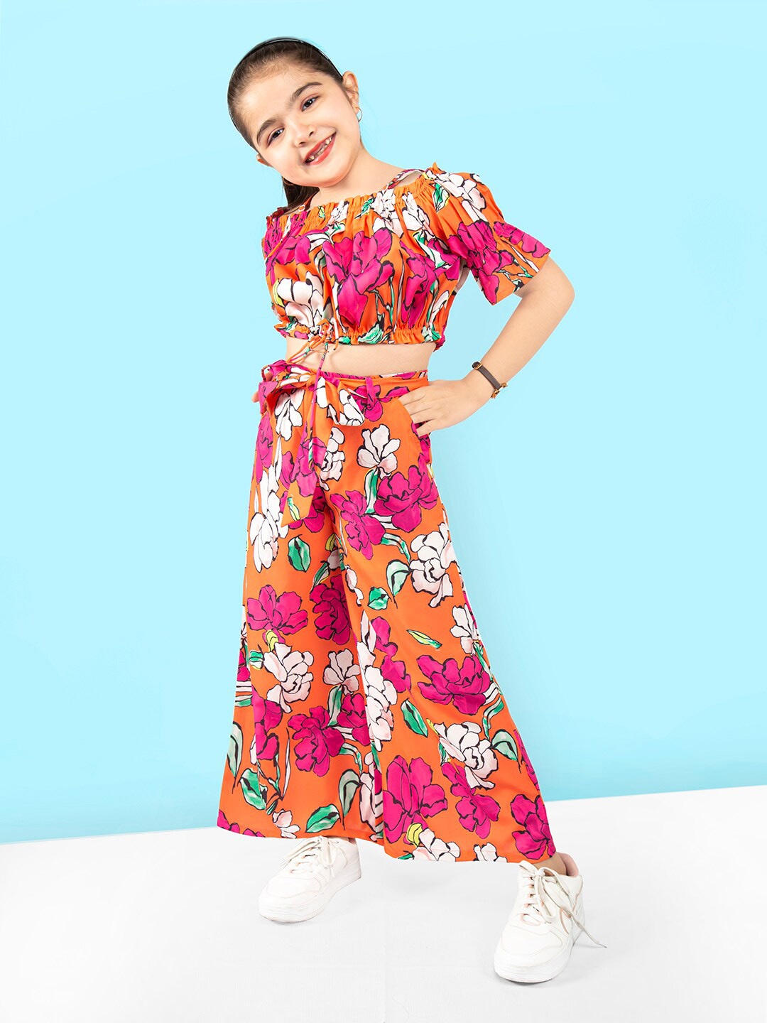 

Naughty Ninos Girls Printed Top with Palazzos, Orange