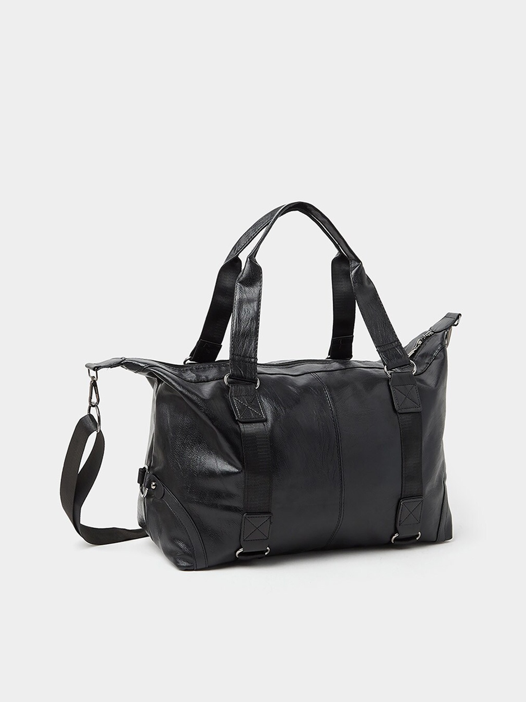 

Styli Solid PU Oversized Structured Shoulder Bag, Black