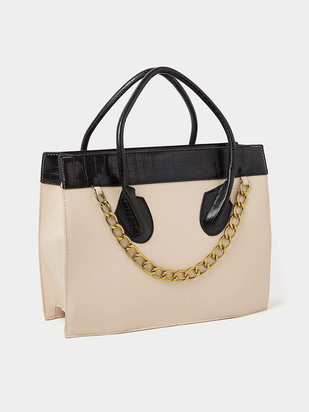 

Styli PU Croc Chain Detail Tote Bag, Cream