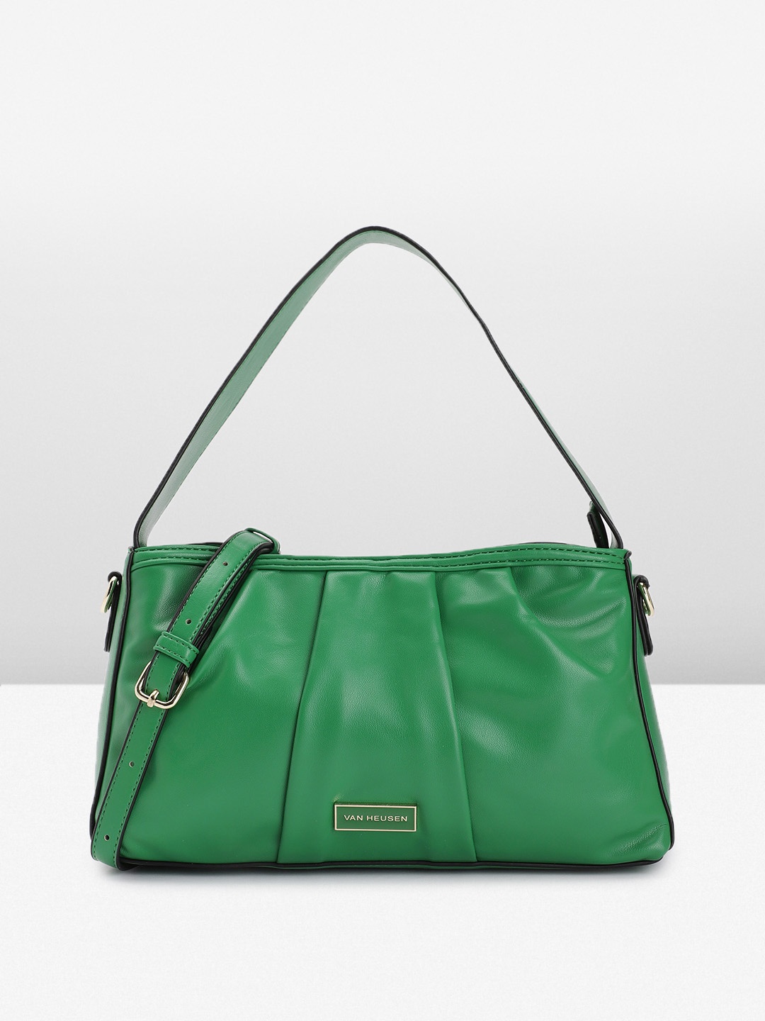 

Van Heusen Women Solid Pleated Handheld Bag, Green