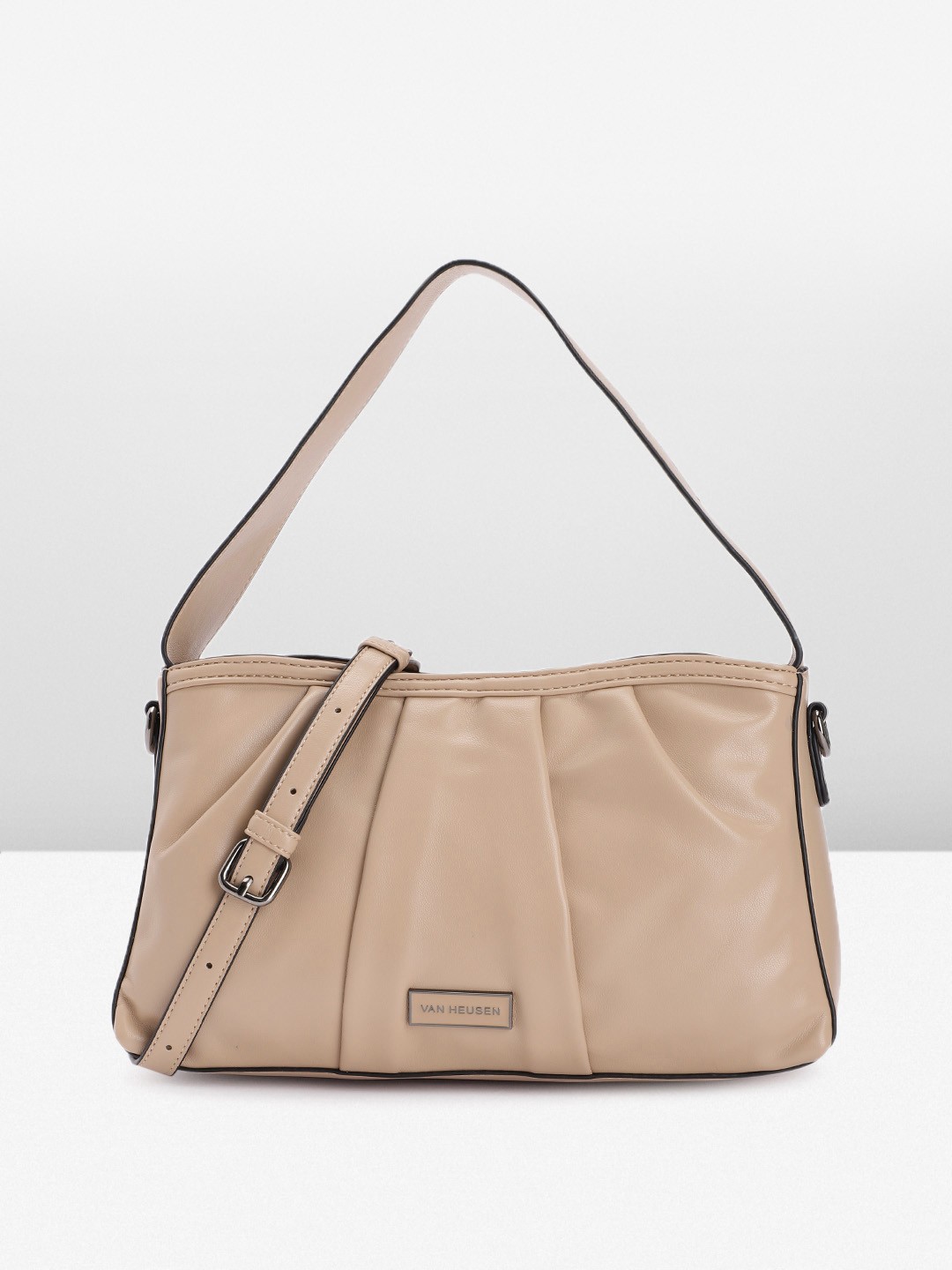 

Van Heusen Structured Handheld Bag with Pleated Detail, Beige
