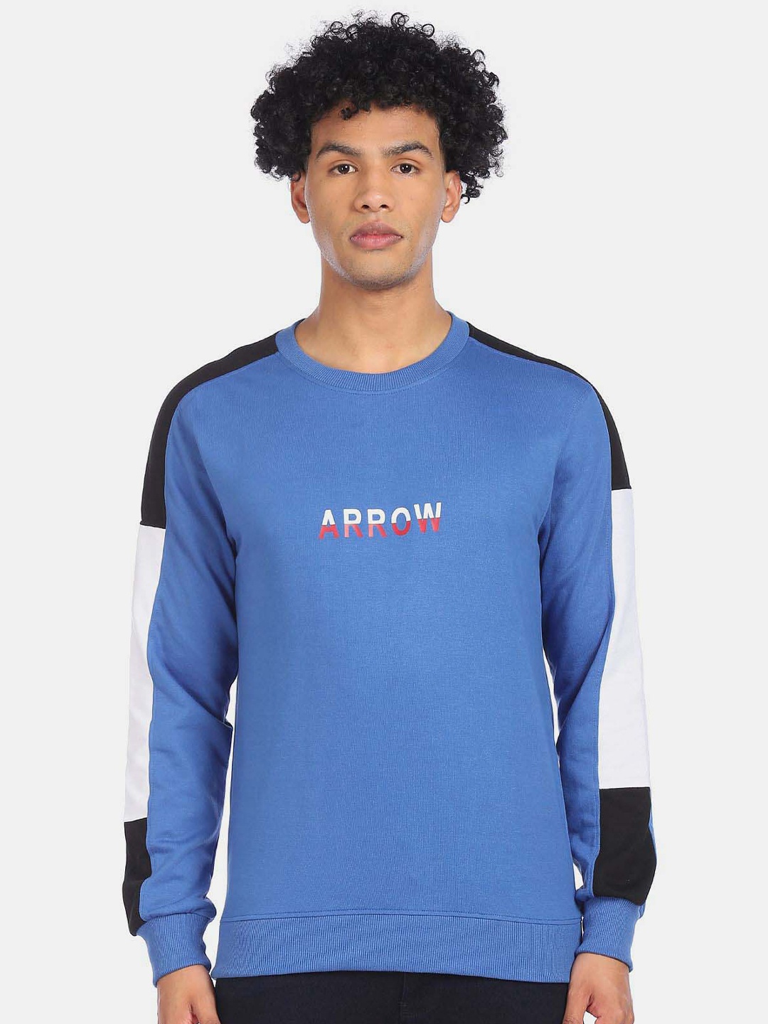 Arrow Round Neck Brand Logo Printed Sweatshirt, Blue