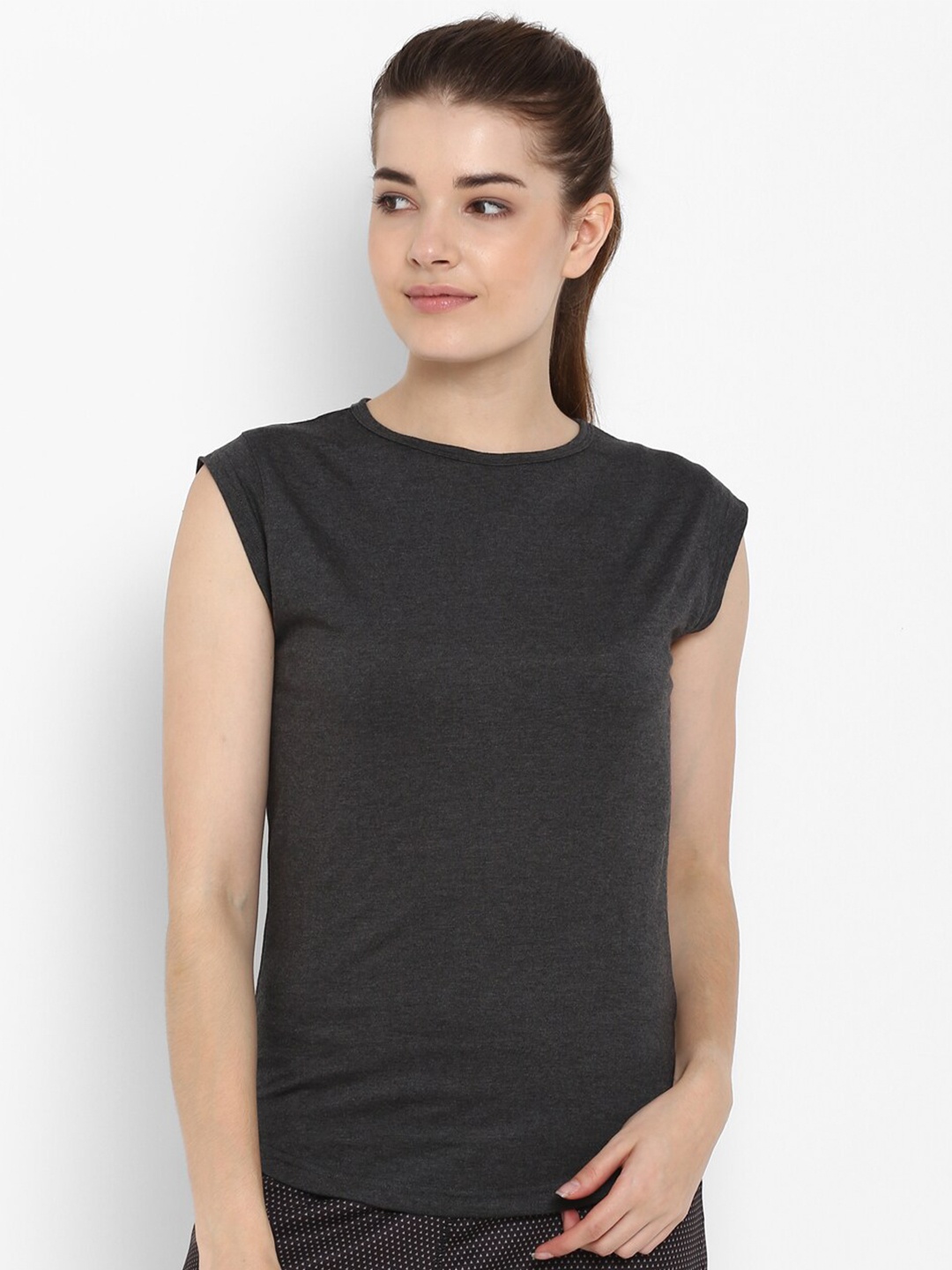 

appulse Cap Sleeves Slim Fit Cotton Running Sports T-shirt, Charcoal