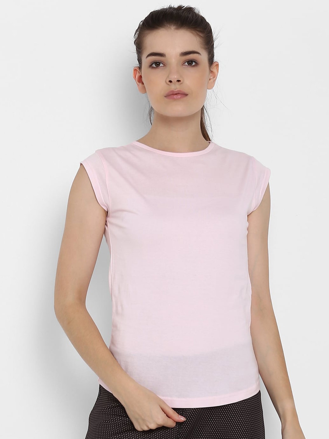 

appulse Cap Sleeves Cotton Slim Fit T-shirt, Pink
