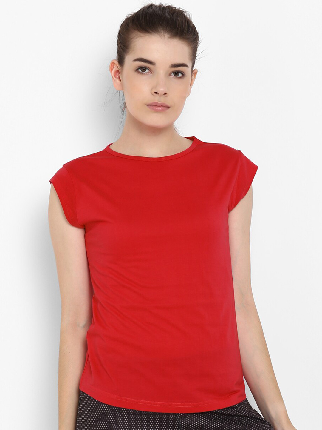 

appulse Cap Sleeves Cotton Slim Fit T-shirt, Red