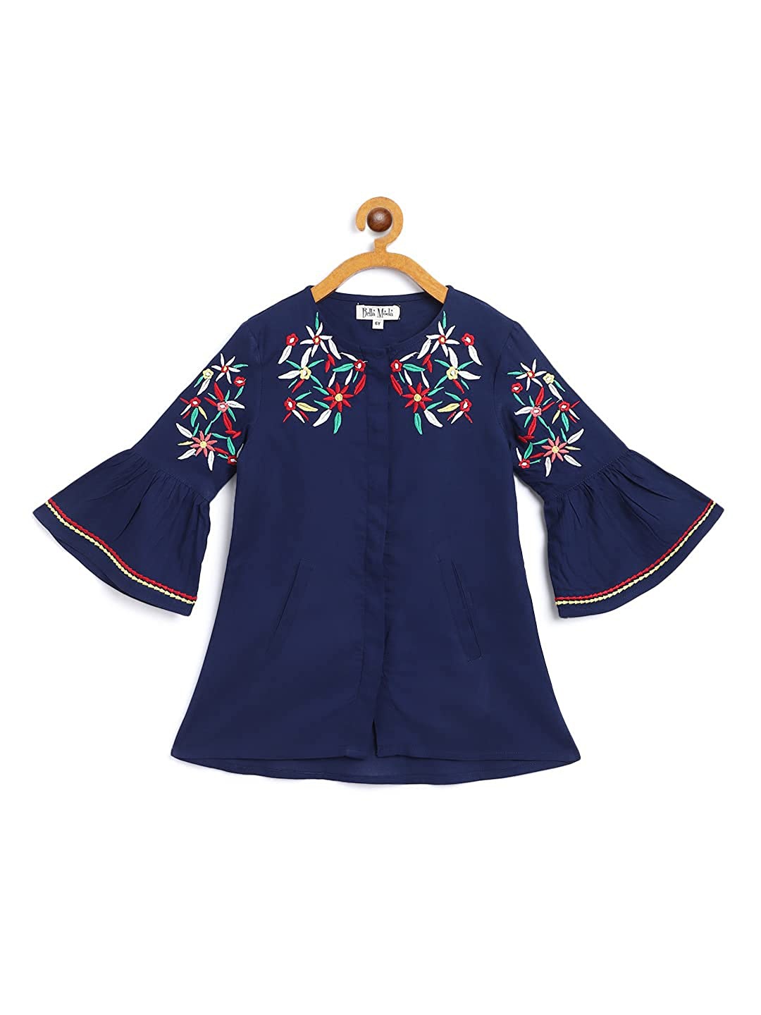 

Bella Moda Girls Floral Bell Sleeve A-Line Dress, Navy blue
