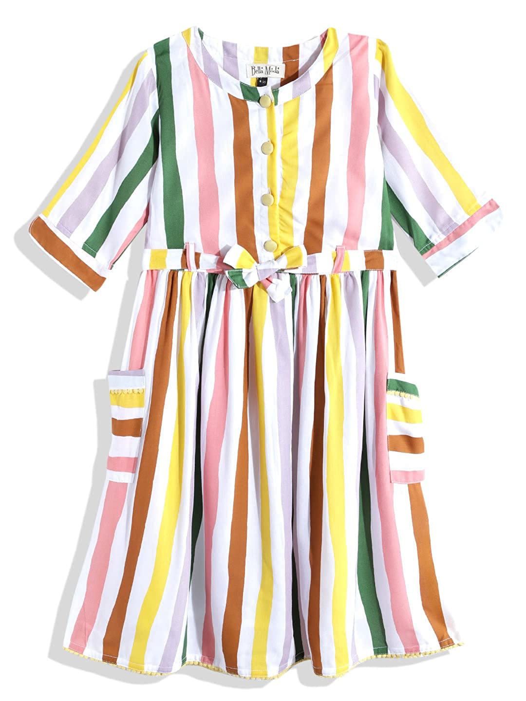 

Bella Moda Girls Striped A-Line Dress, White