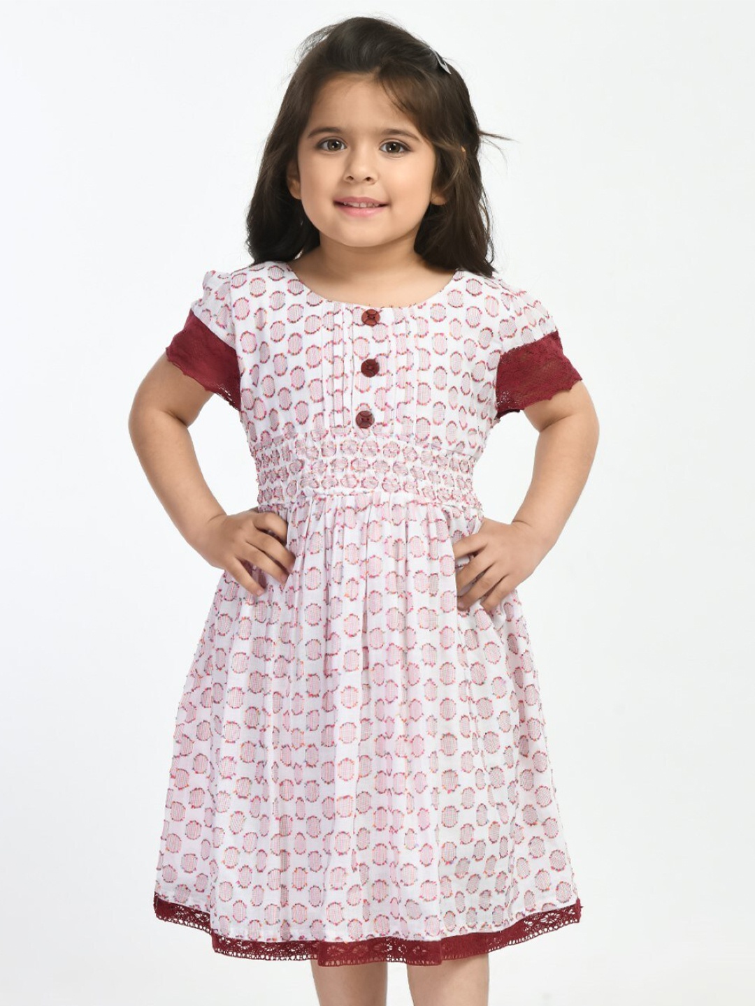 

Bella Moda Girls Self Design Pure Cotton Fit & Flare Dress, White