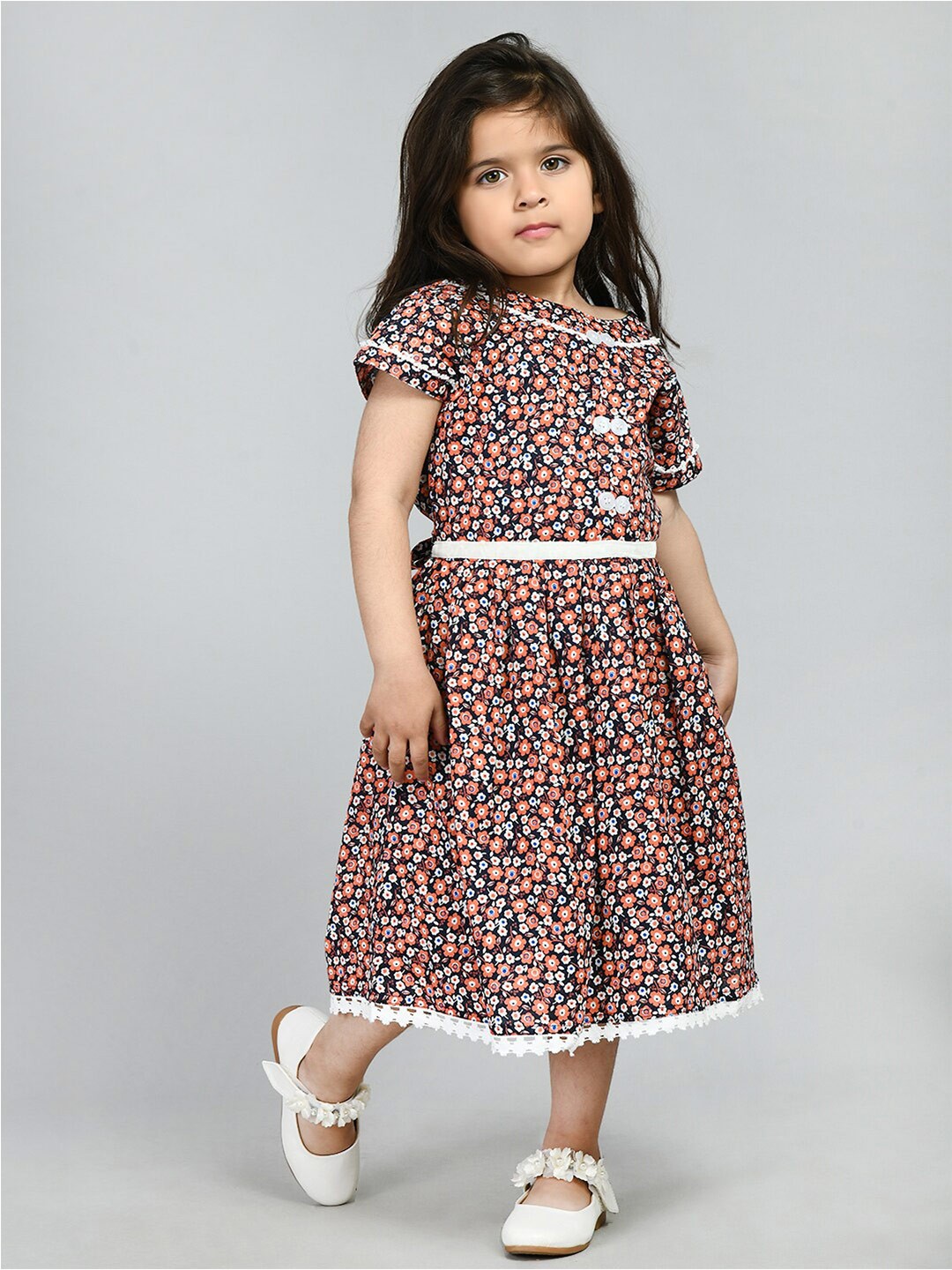 

Bella Moda Girls Floral Print Fit & Flare Midi Dress, Black