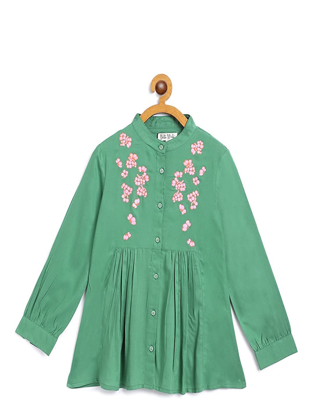 

Bella Moda Girls Floral Embroidered Pure Cotton Fit & Flare Dress, Green