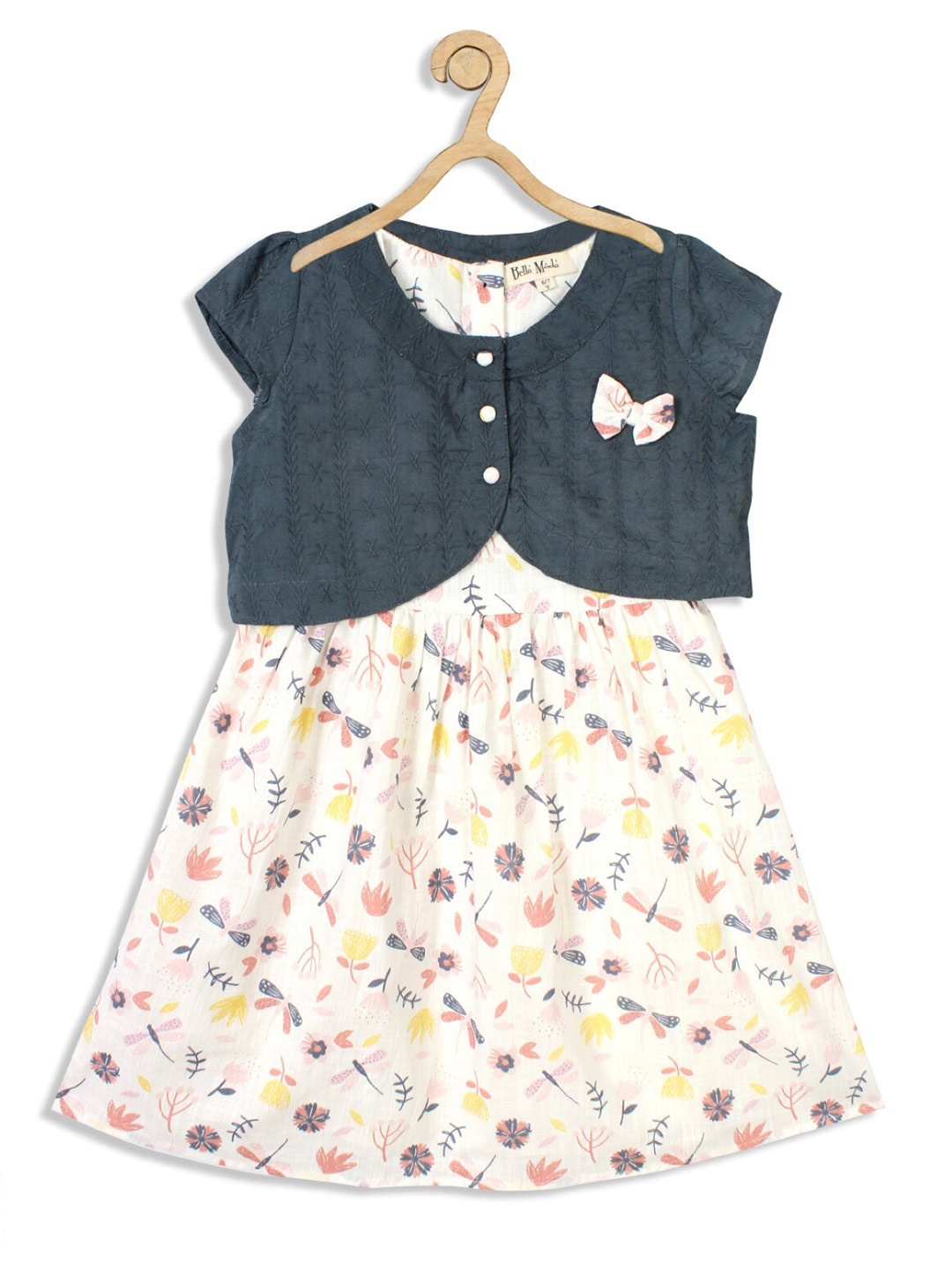 

Bella Moda Girls Floral Printed Pure Cotton A-Line Dress, White