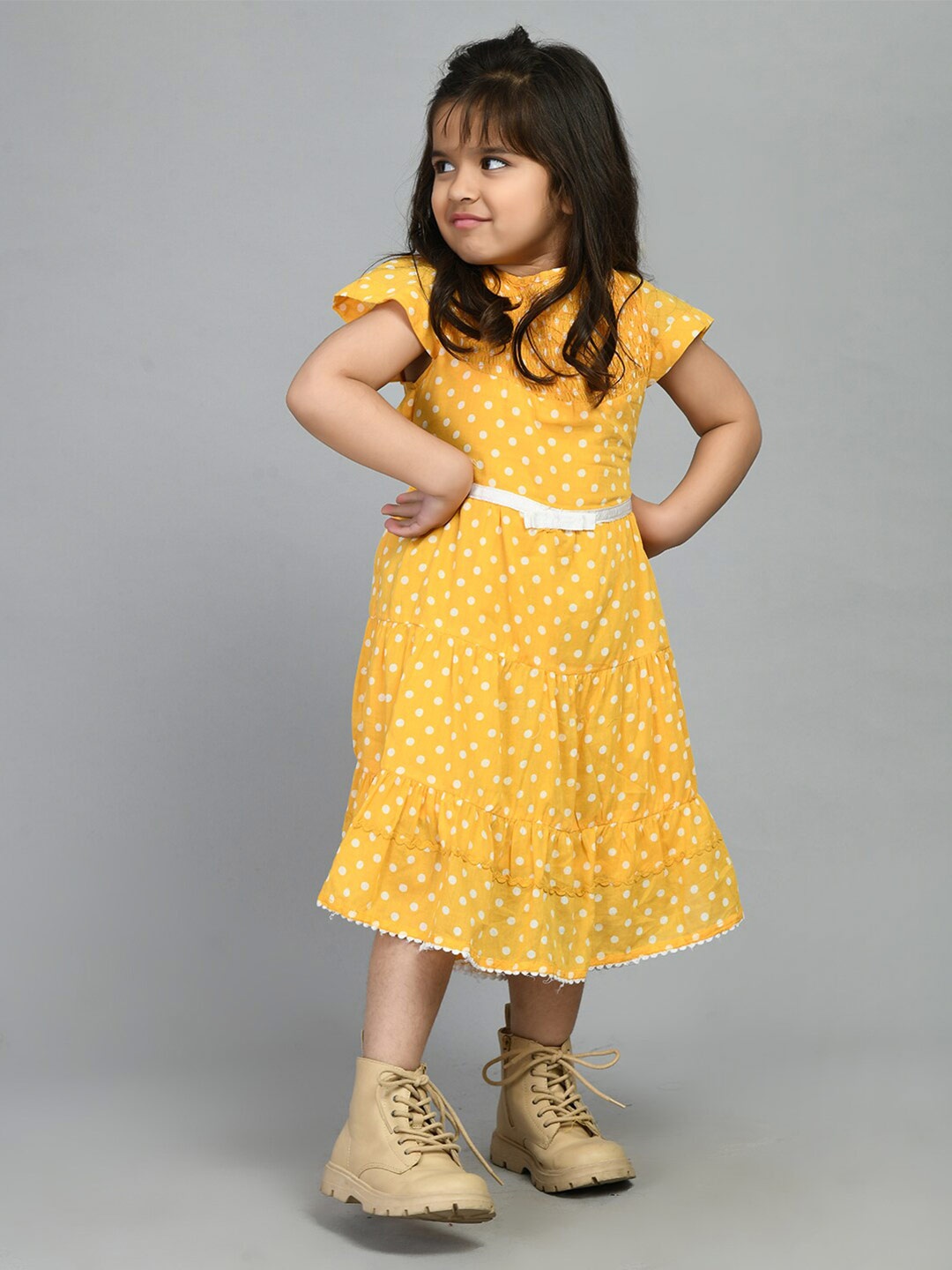 

Bella Moda Girls Polka Dot Print A-Line Midi Dress, Yellow