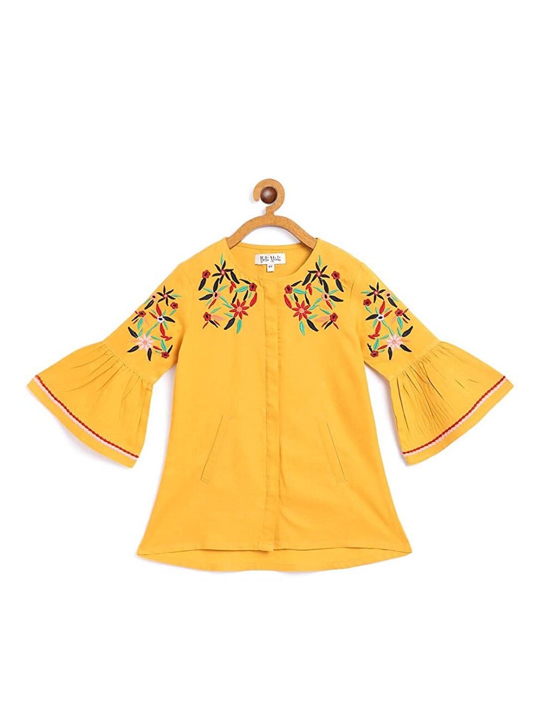 

Bella Moda Girls Floral Embroidered Pure Cotton A-Line Dress, Yellow