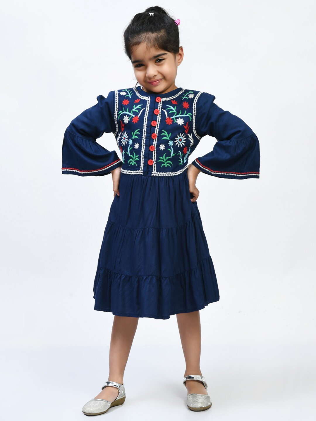 

Bella Moda Girls Floral Bell Sleeve Fit & Flare Midi Dress, Navy blue