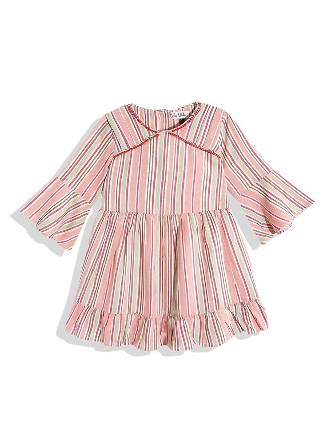

Bella Moda Girls Striped Bell Sleeve Fit & Flare Dress, Pink