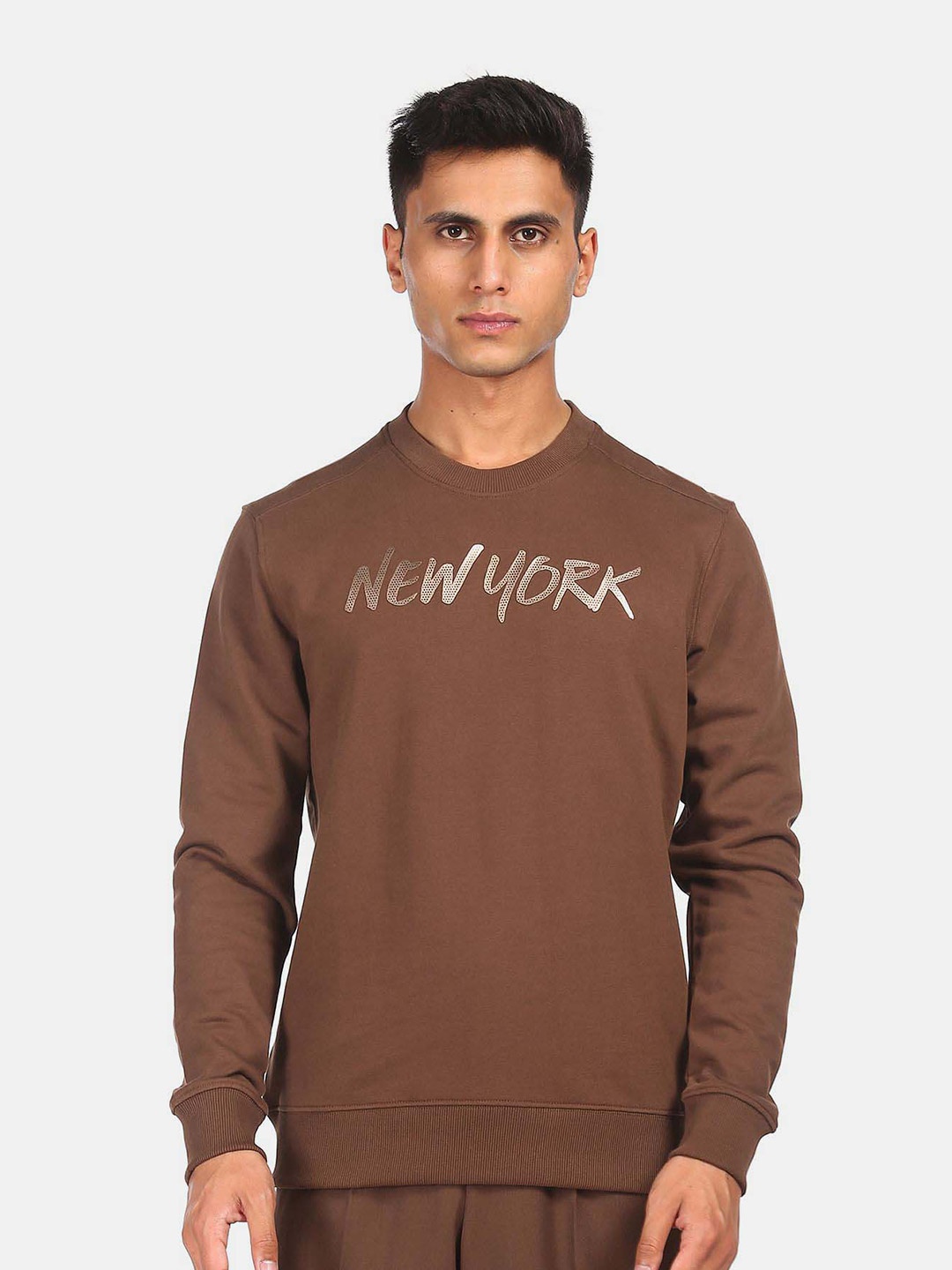 

Arrow New York Brand Logo Printed Cotton Sweatshirt, Brown
