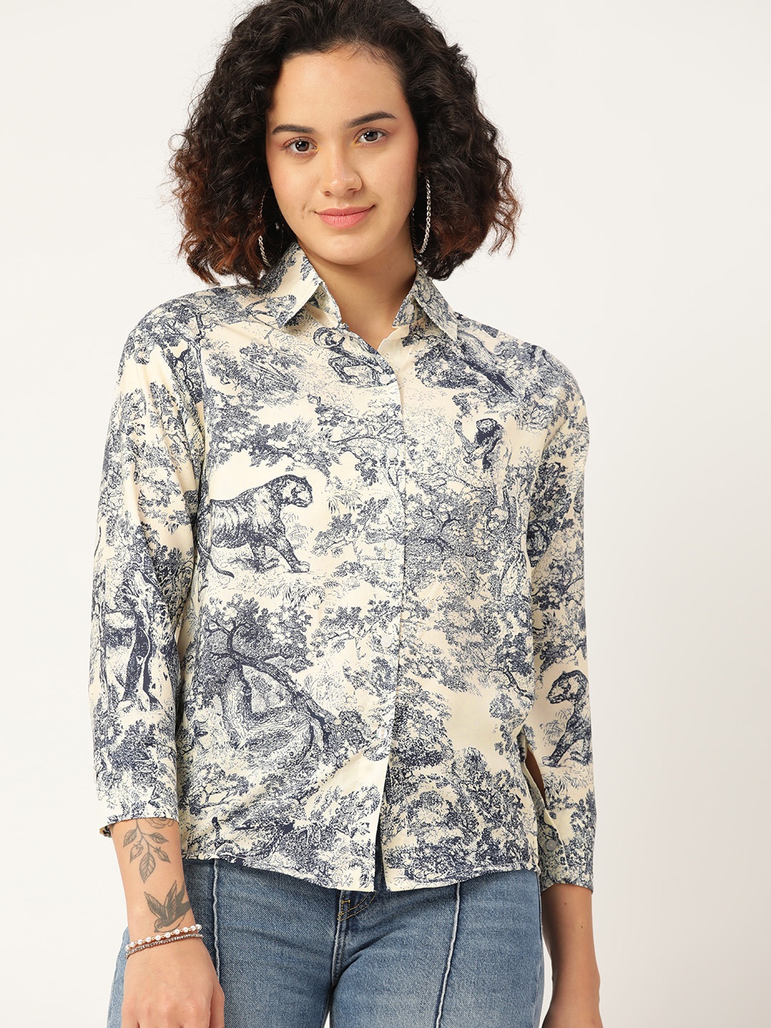 

DressBerry Women Comfort Opaque Printed Casual Shirt, Navy blue