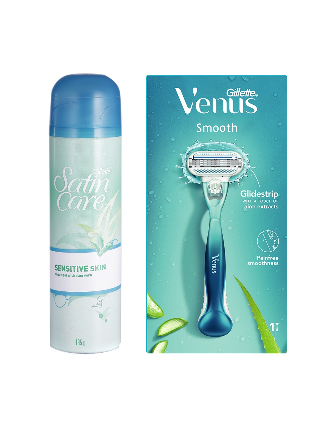 

Gillette Venus Women Set of Smooth Razor & Stain Care Pre Shave Gel 195g, Blue