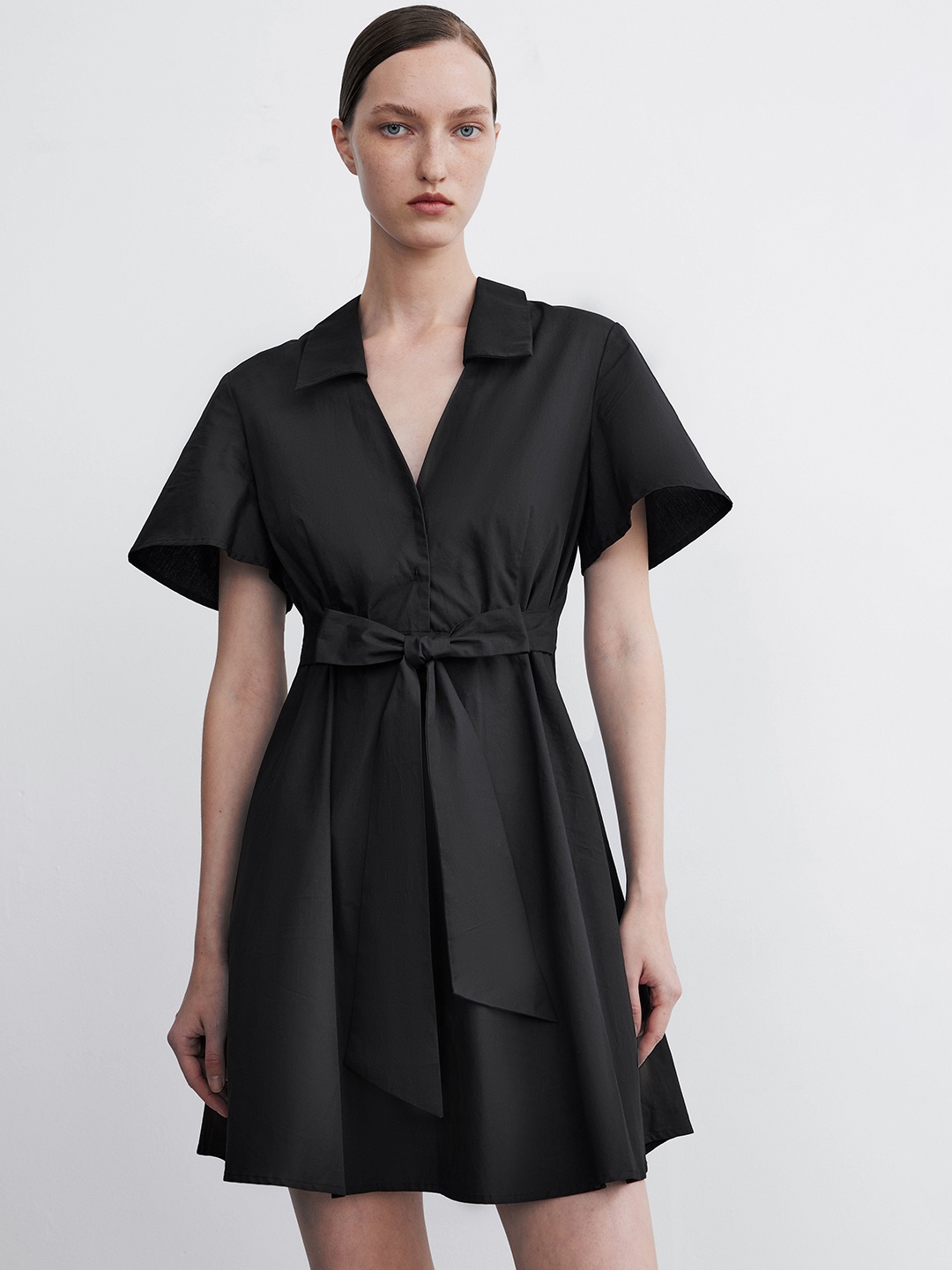 

Urban Revivo Pure Cotton Belted A-Line Mini Dress, Black