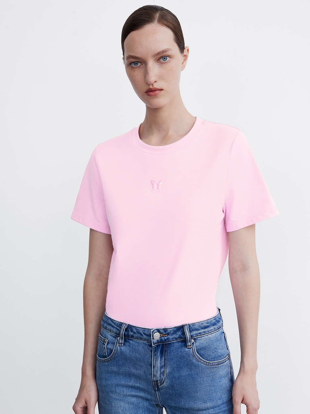 

Urban Revivo Women Pure Cotton T-shirt, Pink