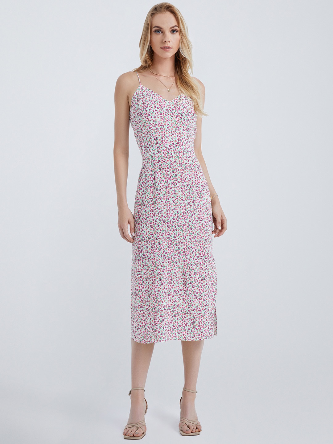 

Urban Revivo Floral Print A-Line Midi Dress, Off white
