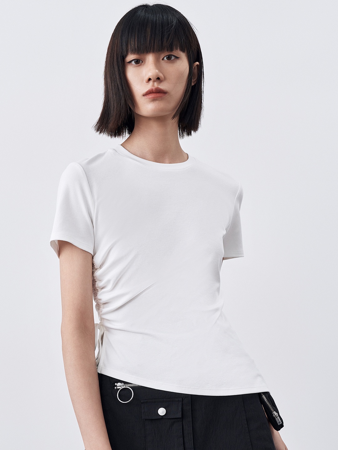 

Urban Revivo Pure Cotton Ruched Detail T-Shirt, White