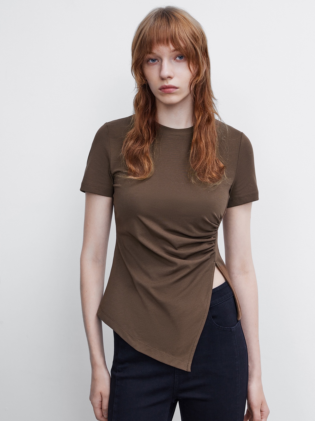 

Urban Revivo Asymmetrical Hem Top, Brown