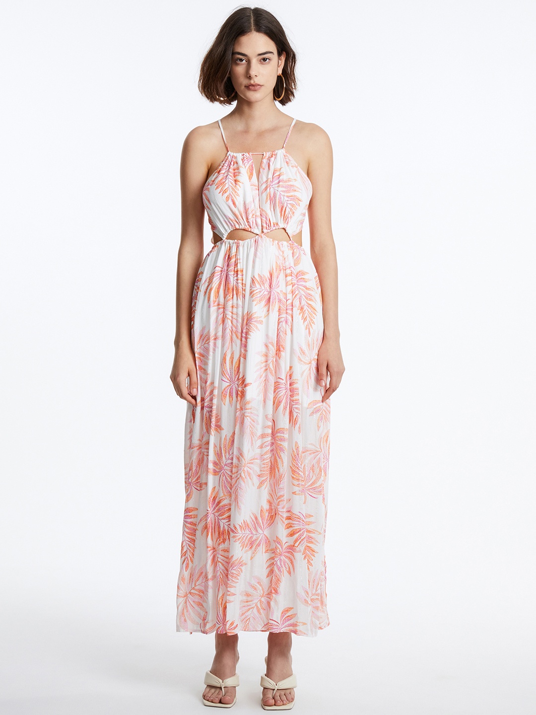 

Urban Revivo Cut-Out Tropical Print Maxi Dress, White