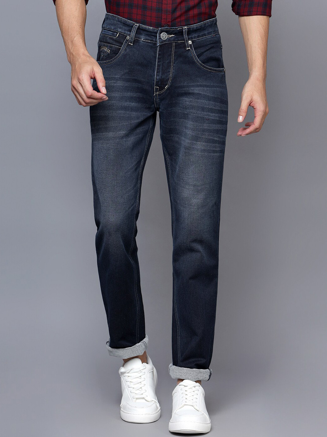 

Cantabil Men Mid-Rise Light Fade Stretchable Cotton Jeans, Blue