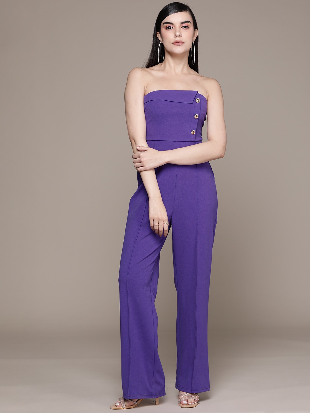 

bebe Future Glam Strapless Basic Jumpsuit, Purple