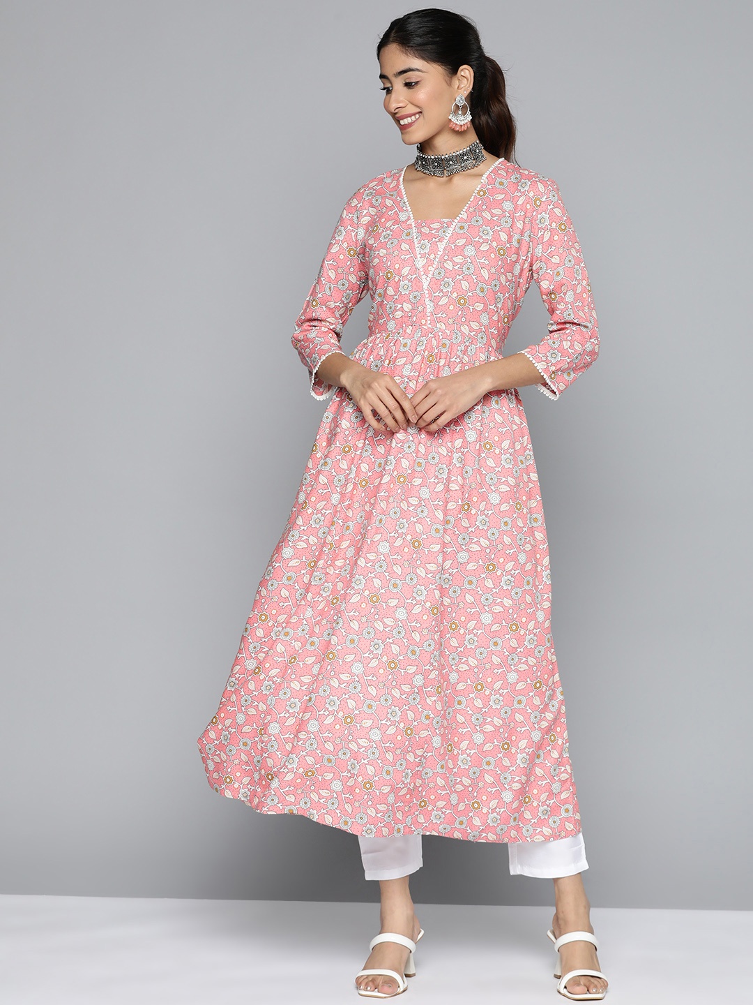 

HERE&NOW Floral Printed Kurta, Pink