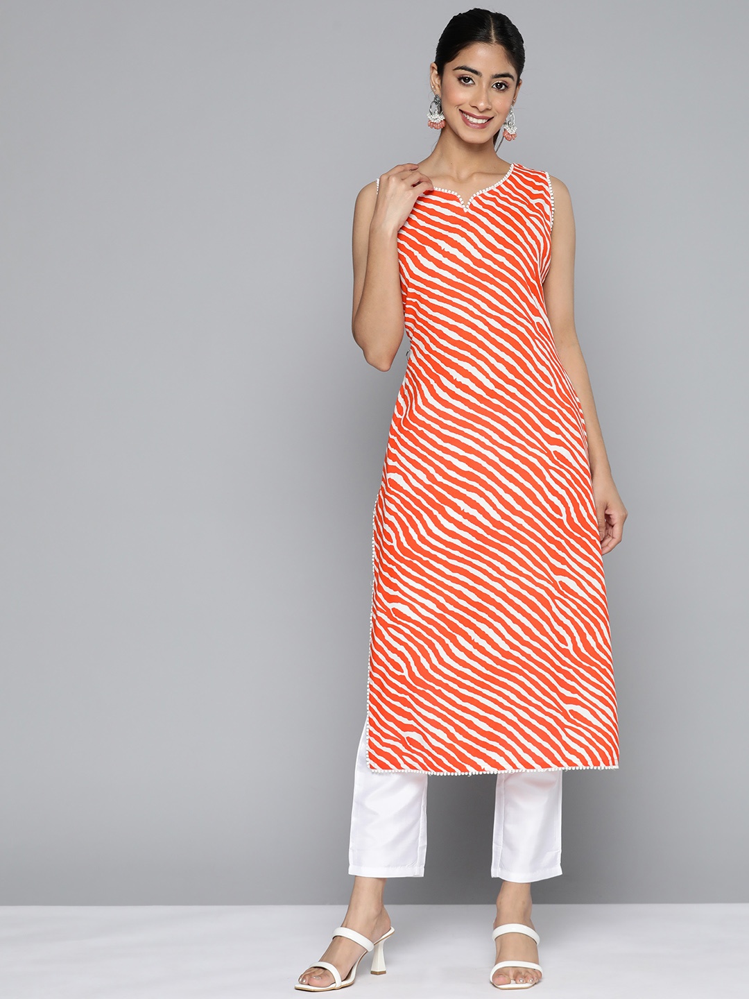 

HERE&NOW Leheriya Striped Kurta, Orange